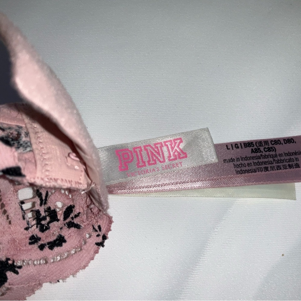 Victoria’s Secret PINK Lace Longline Bralette Large – Pink & Black Floral - Picture 7 of 8